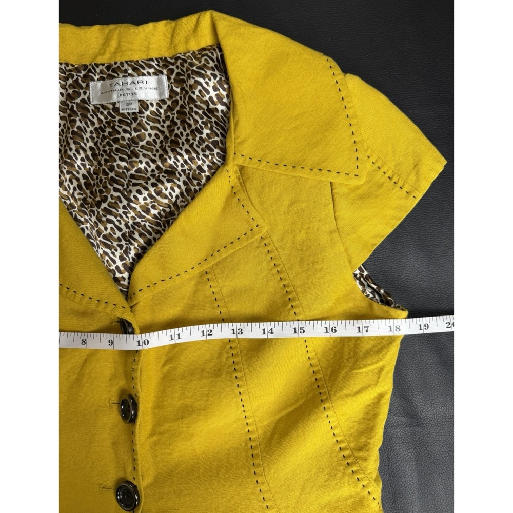 Tahari Arthur S Levine Skirt Suit 8P Yellow Linen Blazer Brown Skirt Leopard Set - Picture 7 of 16